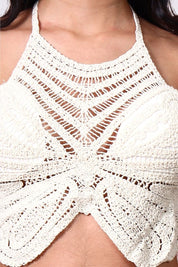 AXZTH Crochet Halter Beachwear Bra Top with Handcrafted Detailing and Playfu-X0169-BEIGE1-BW1PBL