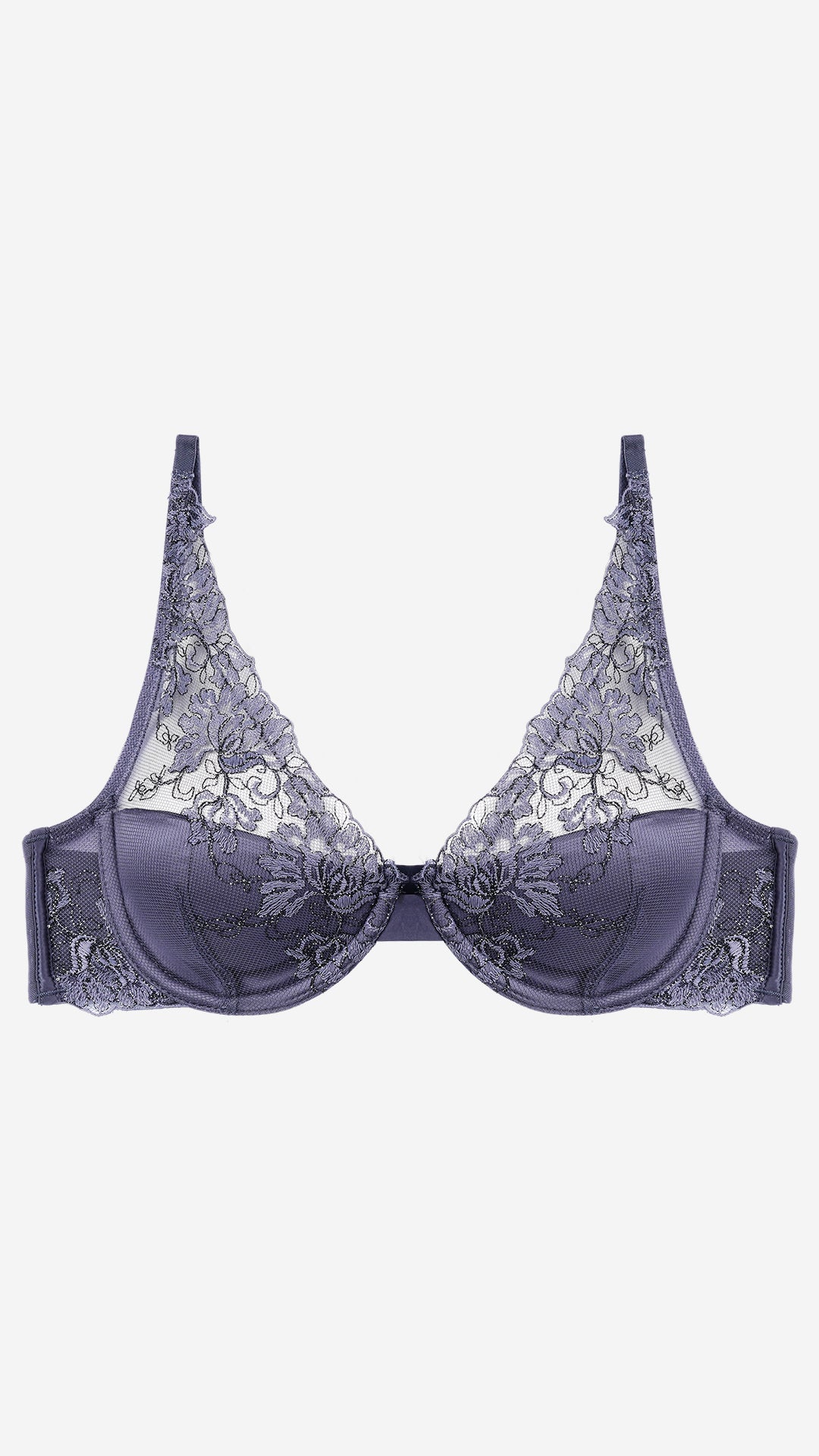 Charcoal Grey Lace Wide-Strap Bra – Wired