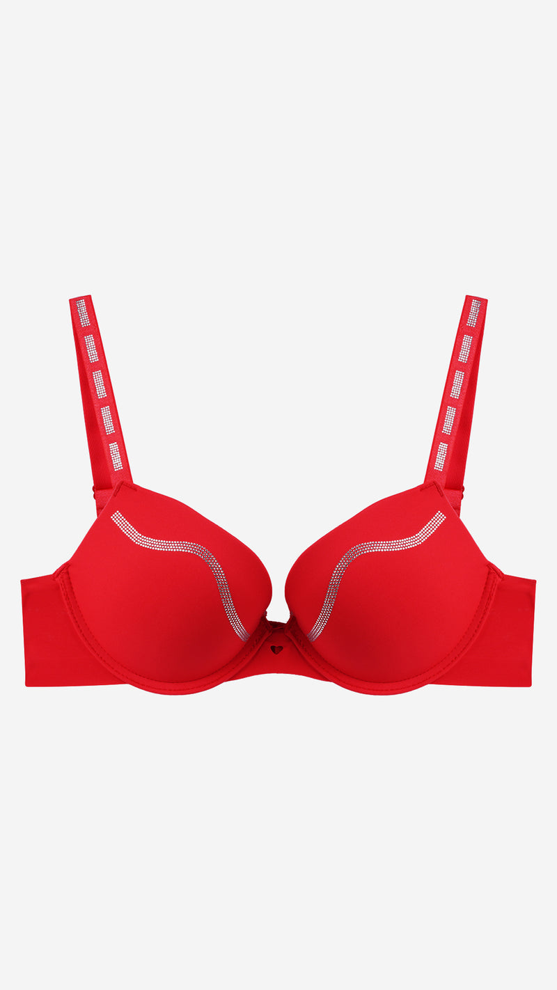 Red Diamante Push-Up Bra – Padded, Wired