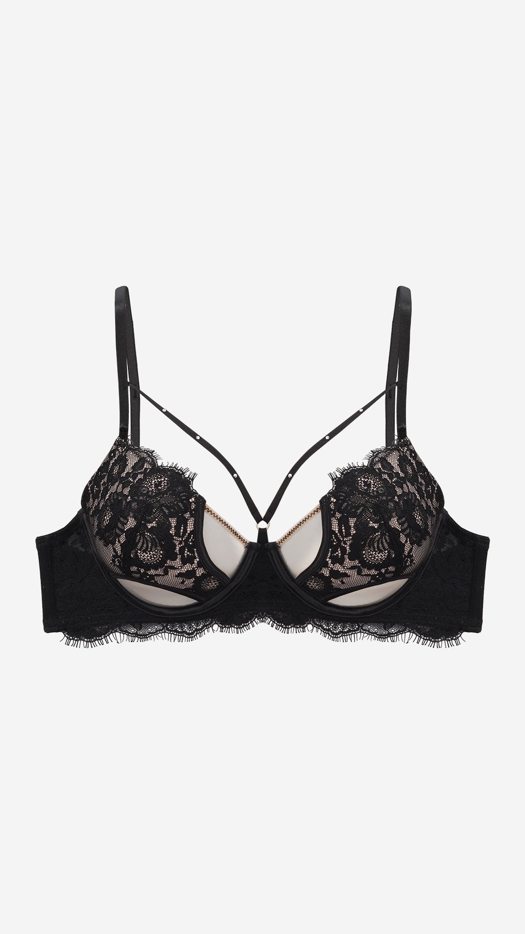 Black Strappy Lace Cage Bra with Cut-Outs