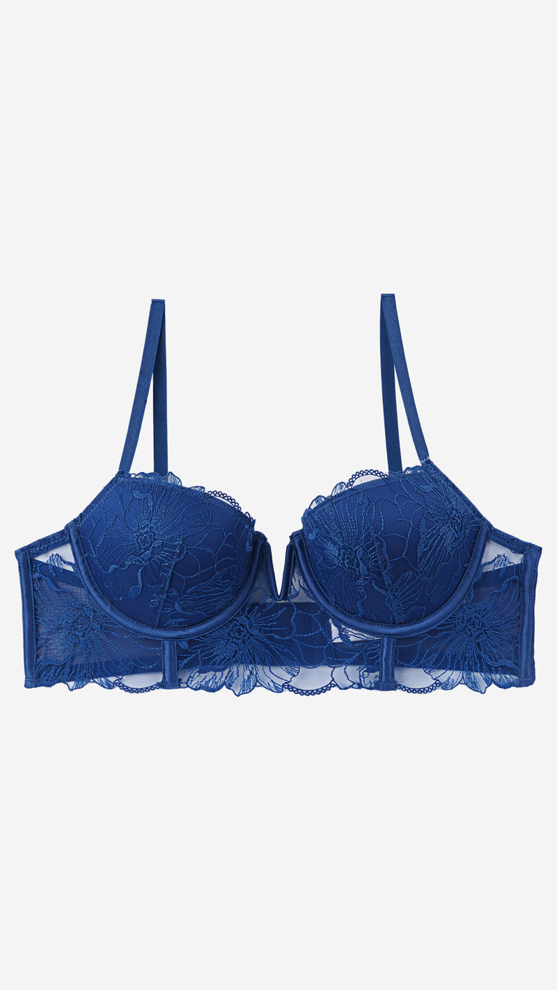 Navy Floral Lace Push-Up Bra, Underwired