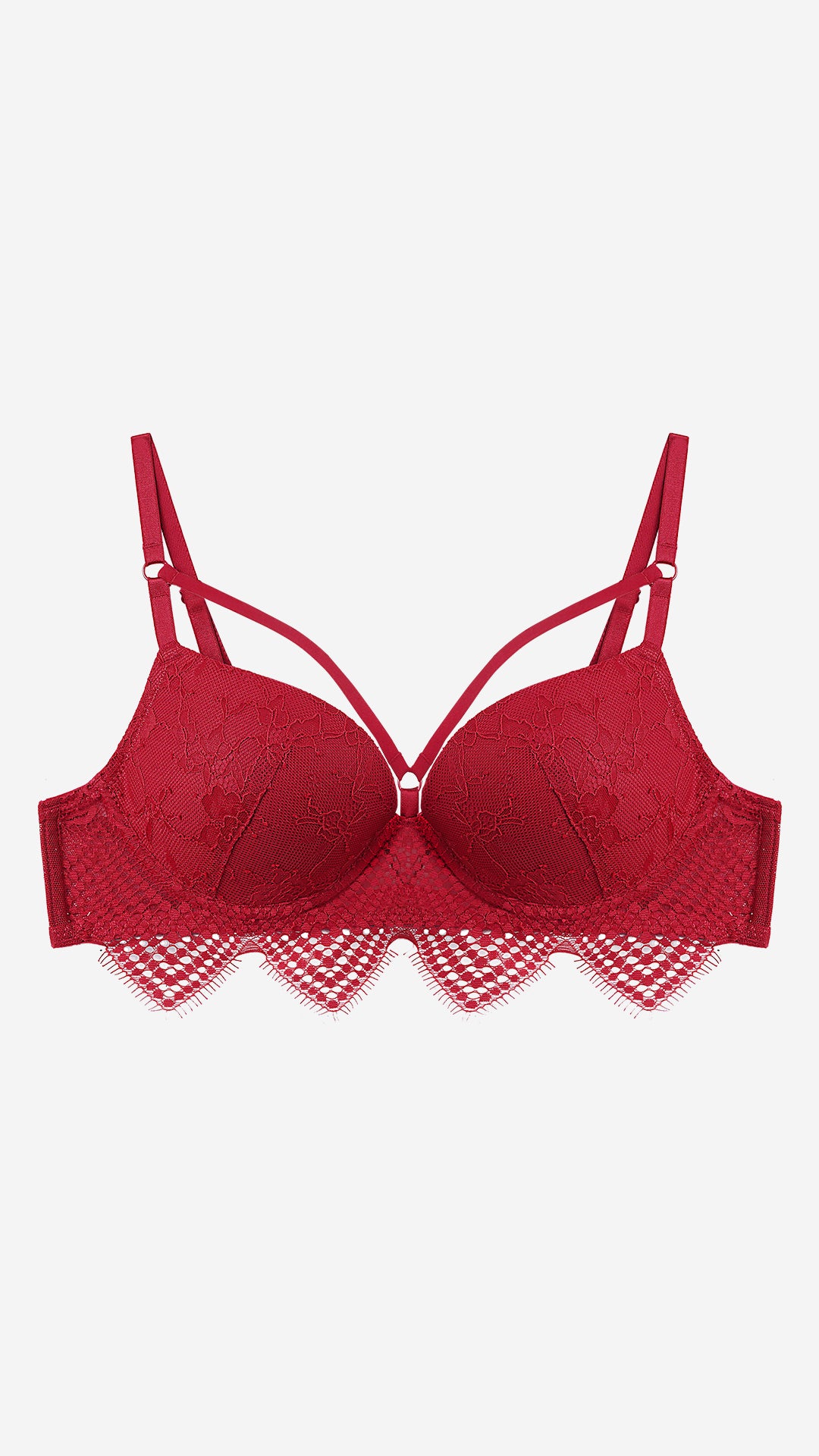 Red Lace Push-Up Bra with Strappy Neckline