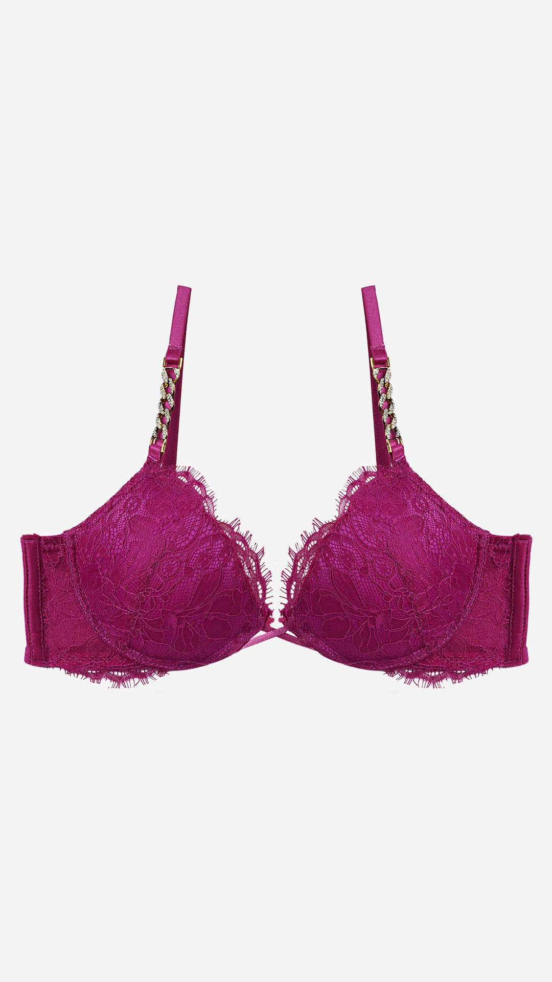 Magenta Lace Push-Up Bra with Chain Straps