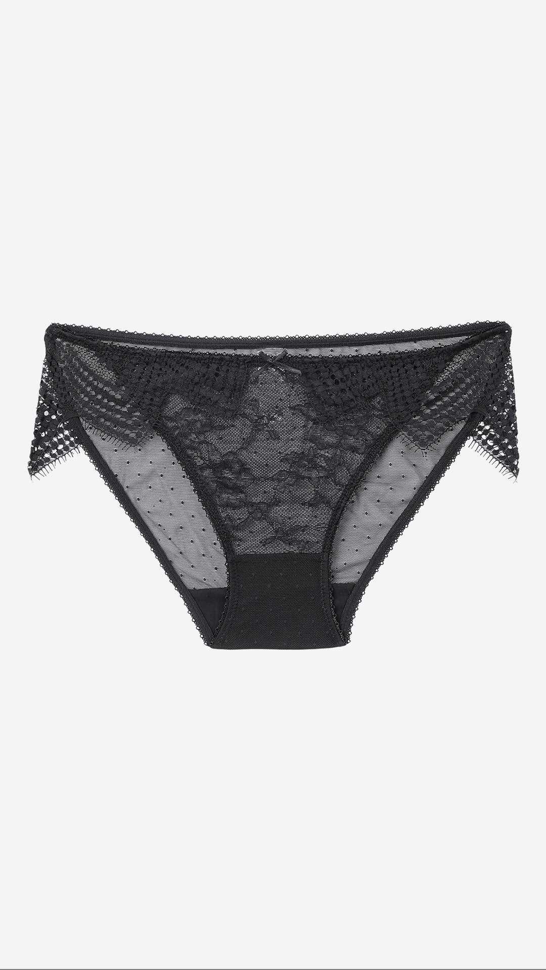 Black Sheer Lace Panty with Crochet Trim