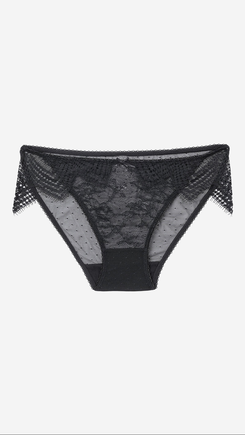 Black Sheer Lace Panty with Crochet Trim