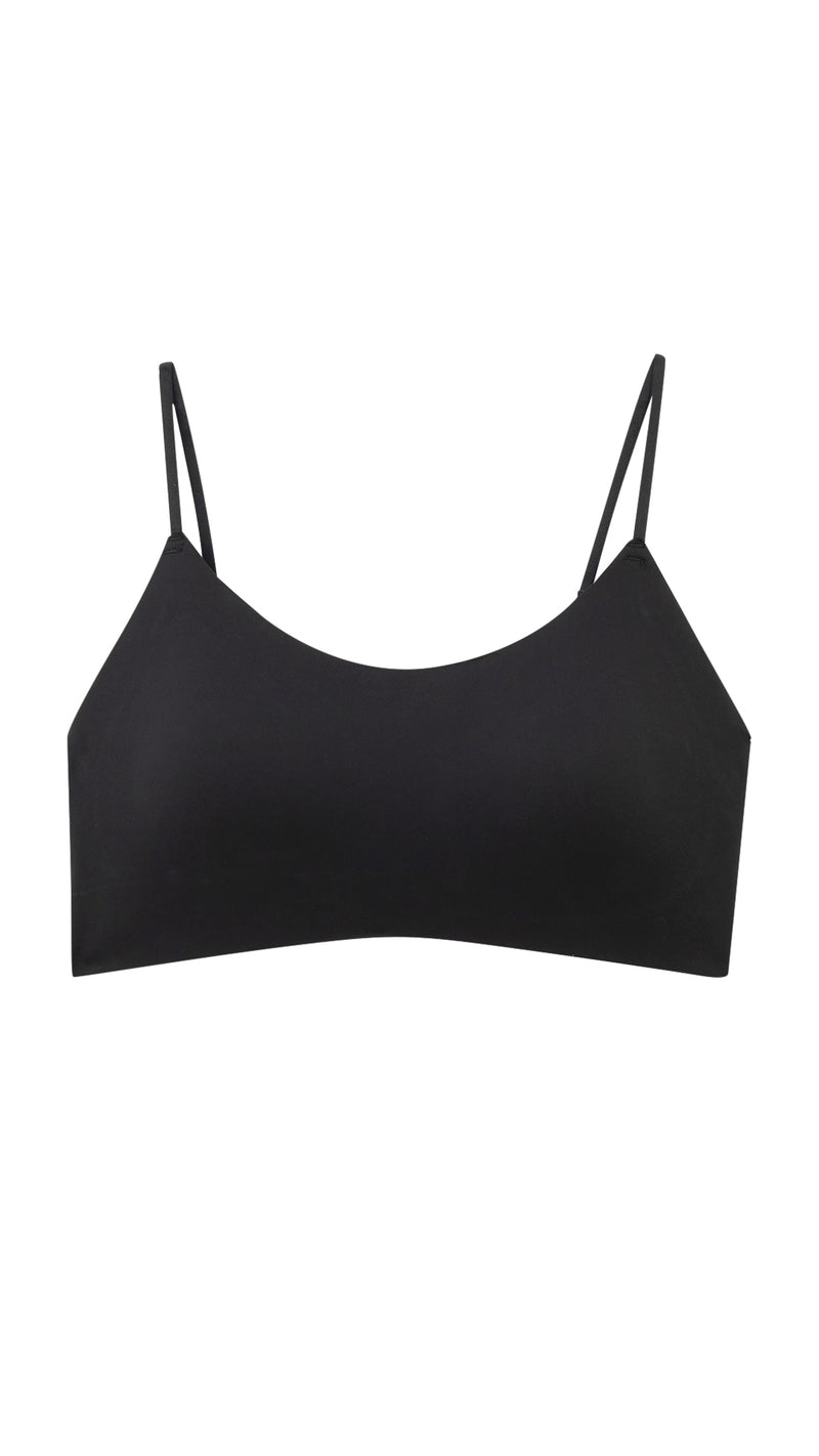 Close-up product shot of bralette strap and neckline detail