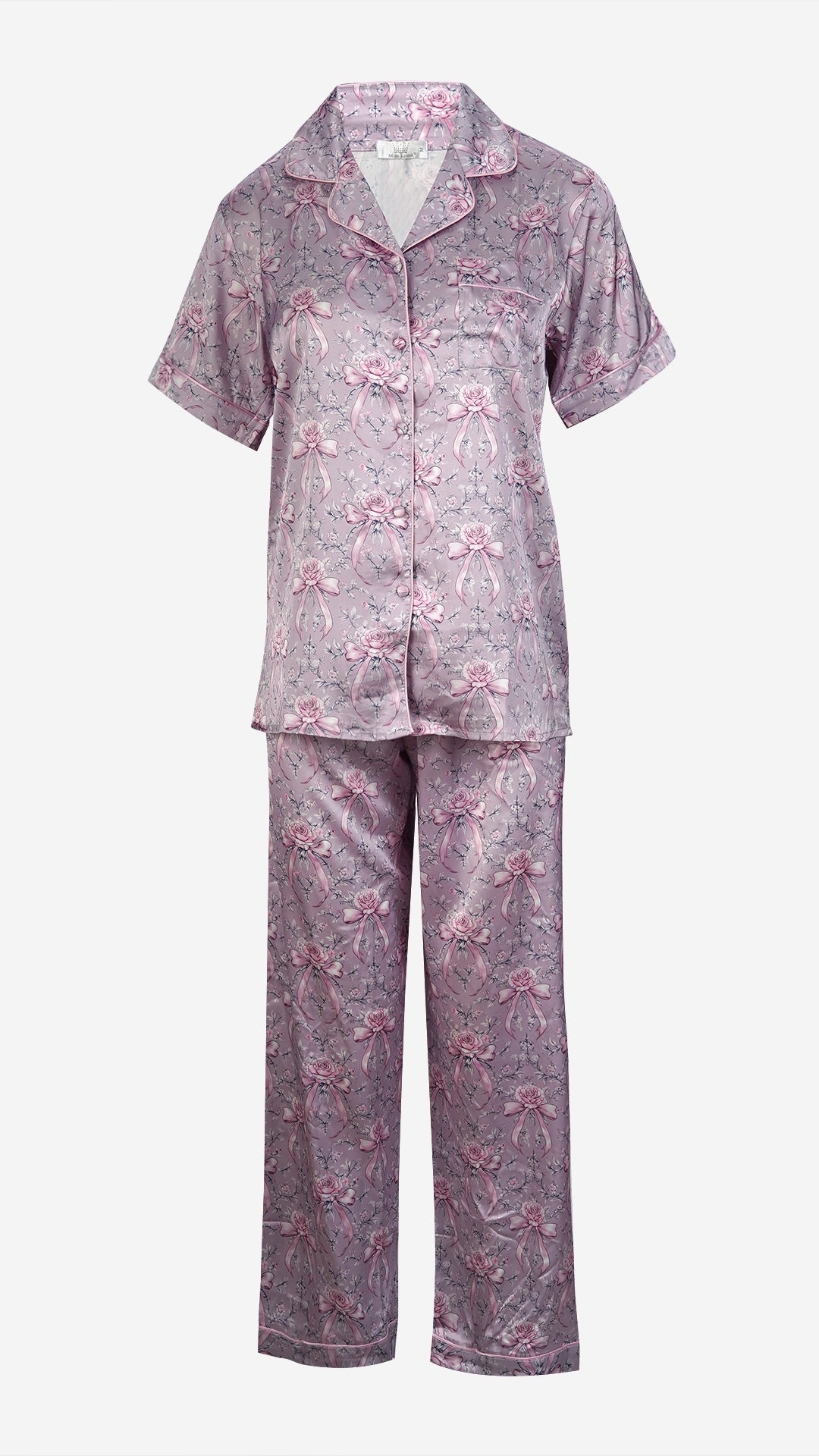 Pink Floral Satin Pyjama Set – Shirt, Shorts & Pants