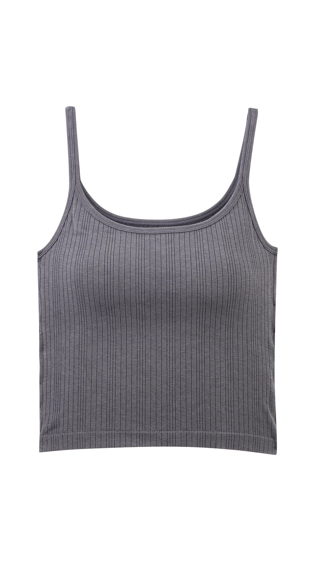 Grey ribbed cami top flat lay, front view