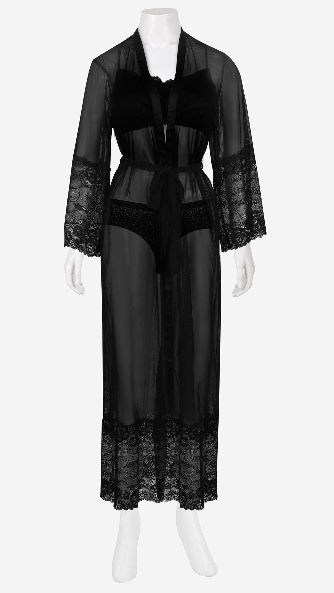 Black Sheer Lace Nightgown & Robe Set
