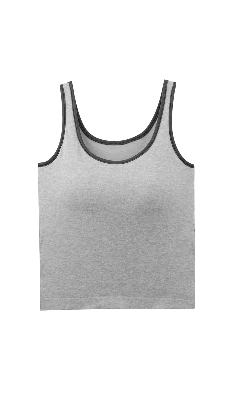 Grey contrast-trim tank top flat lay, front view