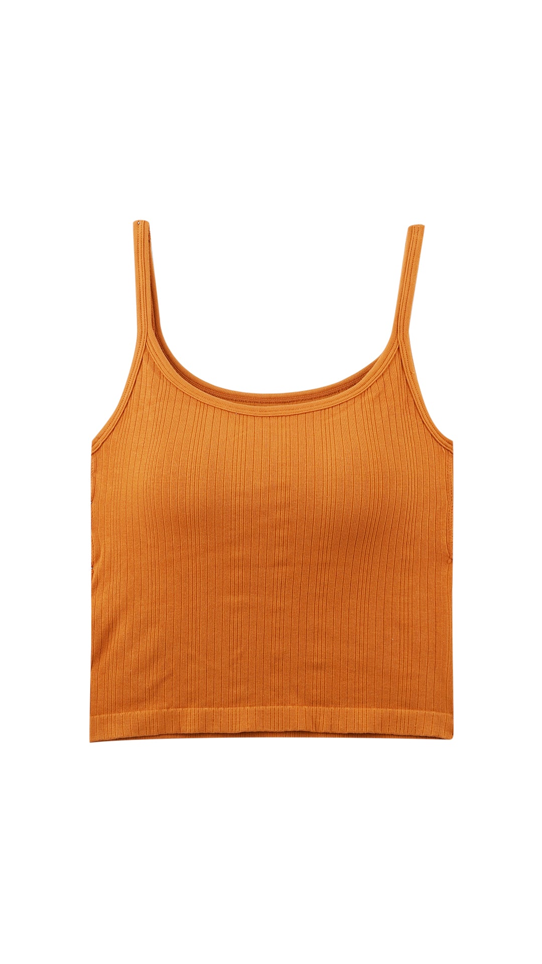 Rust orange ribbed cami top flat lay, front view