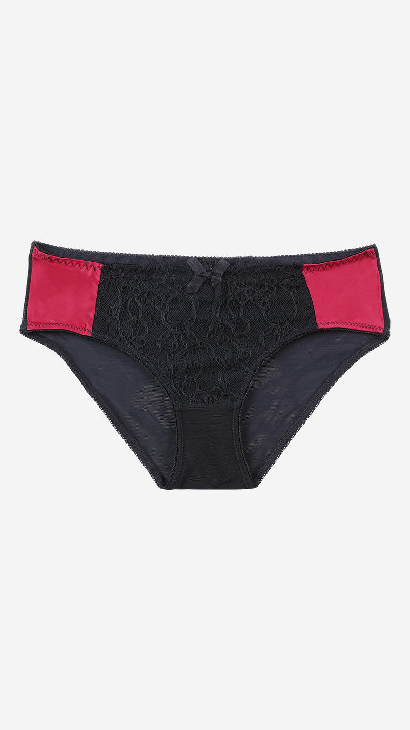 Black Lace Sheer Classic Panty – Red Trim