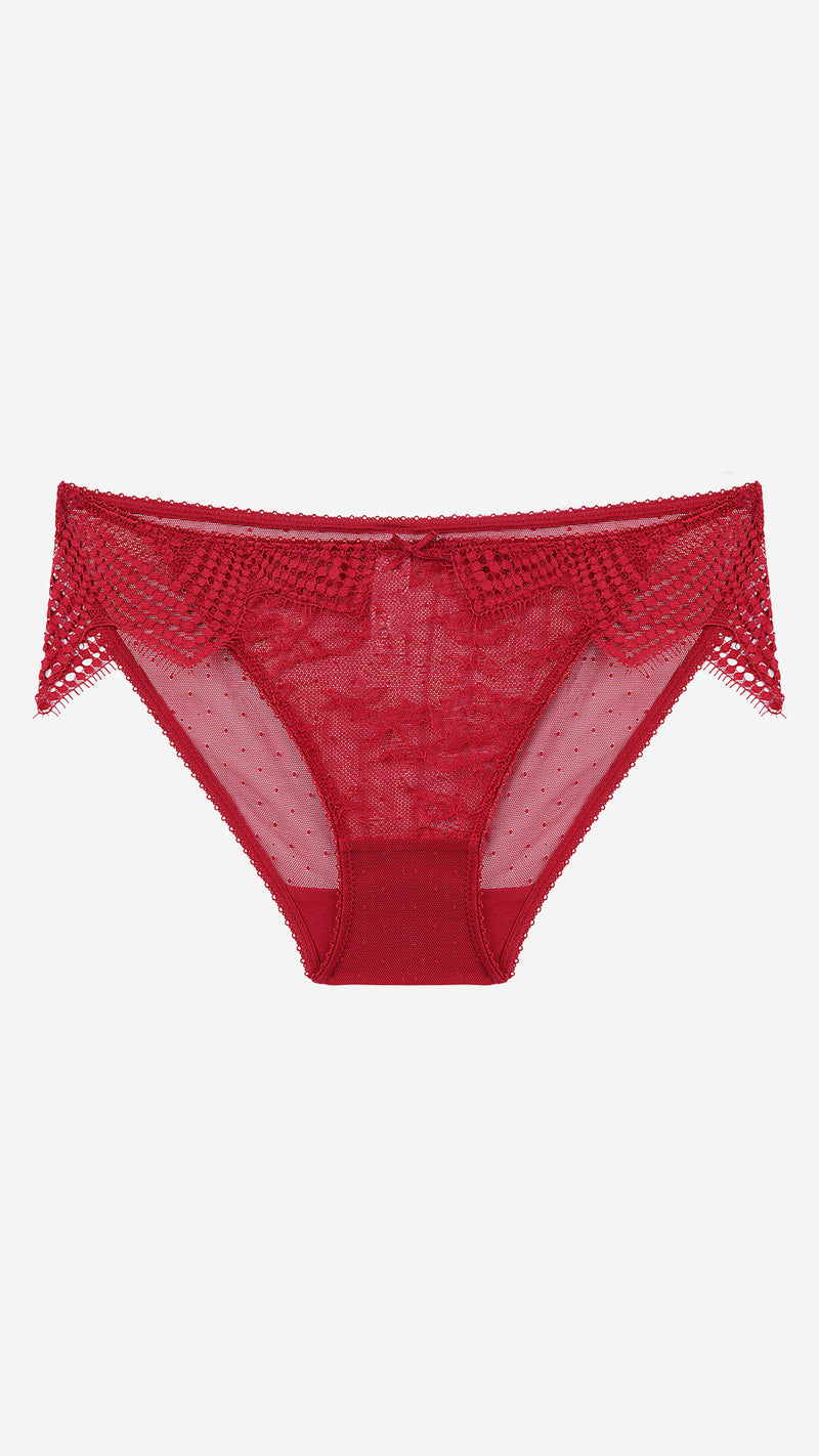 Red Sheer Lace Panty with Crochet Trim