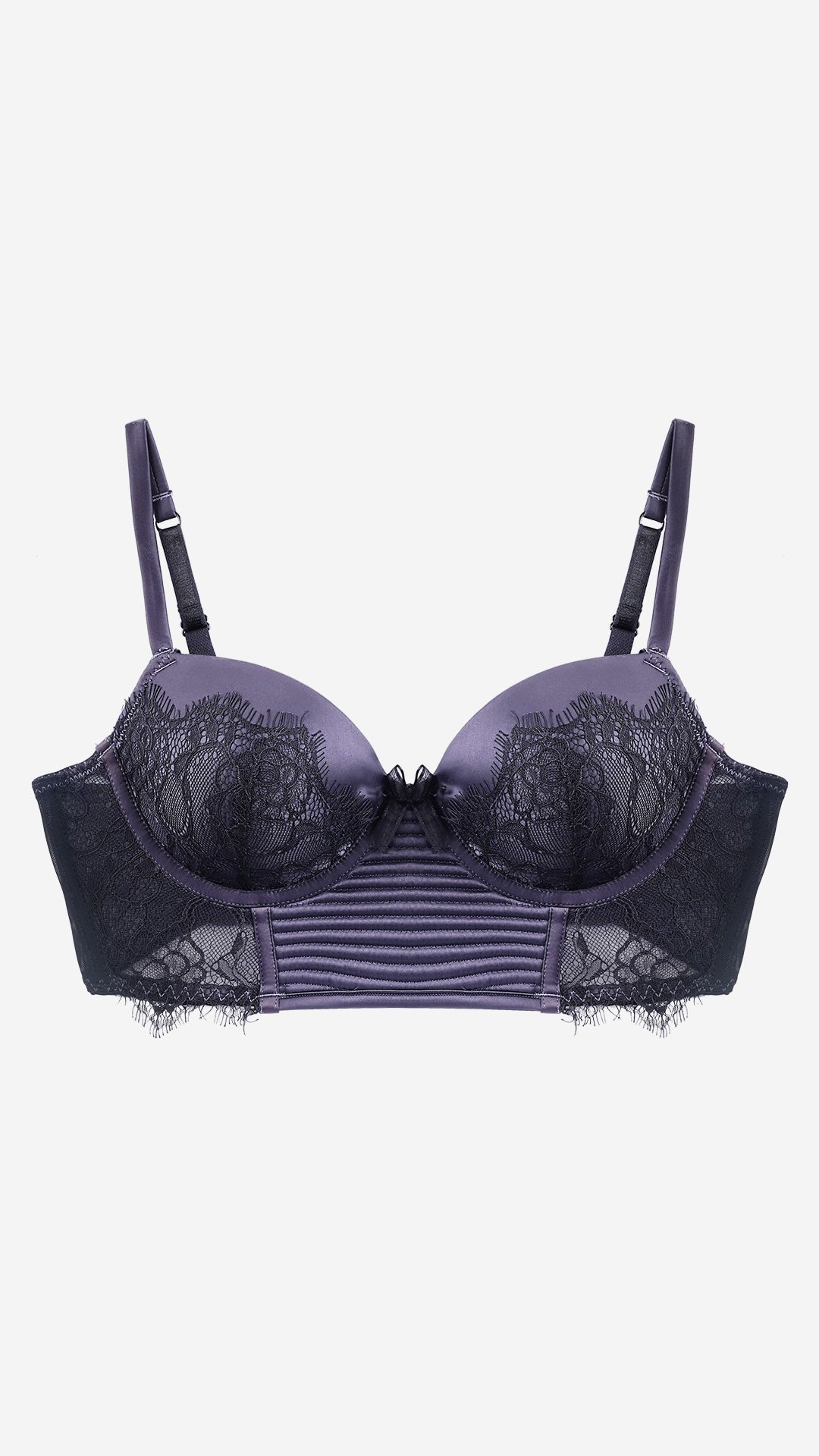 Graphite Lace Longline Bustier Bra – Padded, Wired