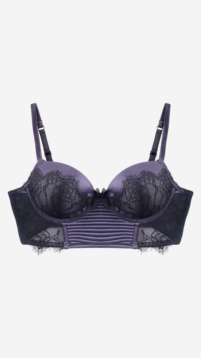 Graphite Lace Longline Bustier Bra – Padded, Wired