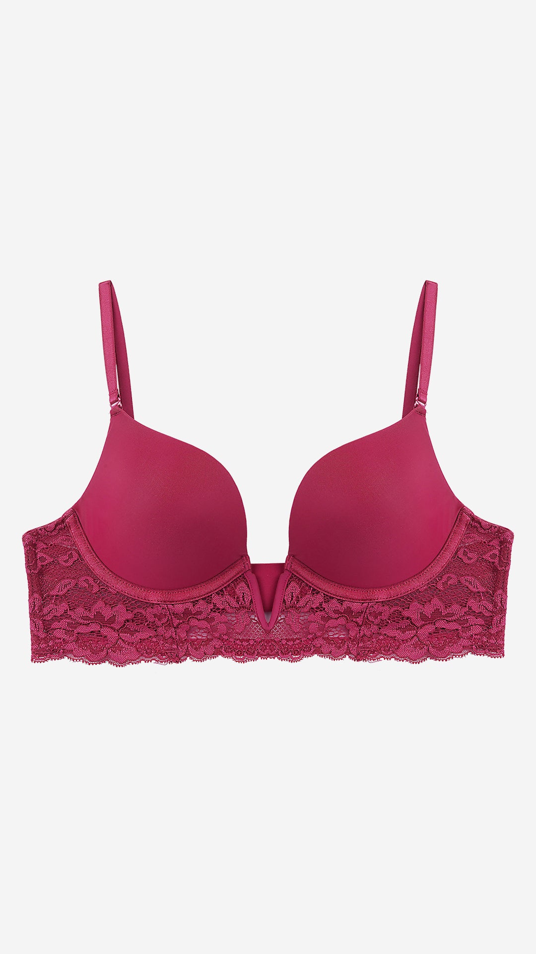 Wine Red Lace Plunge Bra – Padded, Wired