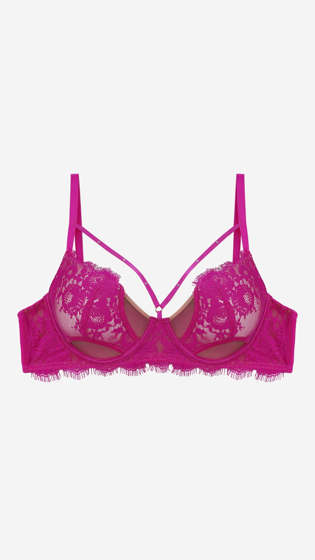 Fuchsia Strappy Lace Cage Bra