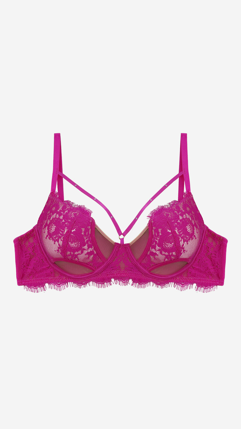 Fuchsia Strappy Lace Cage Bra