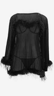 Sheer Mesh Babydoll & Robe Set | Faux Fur Trim Lingerie