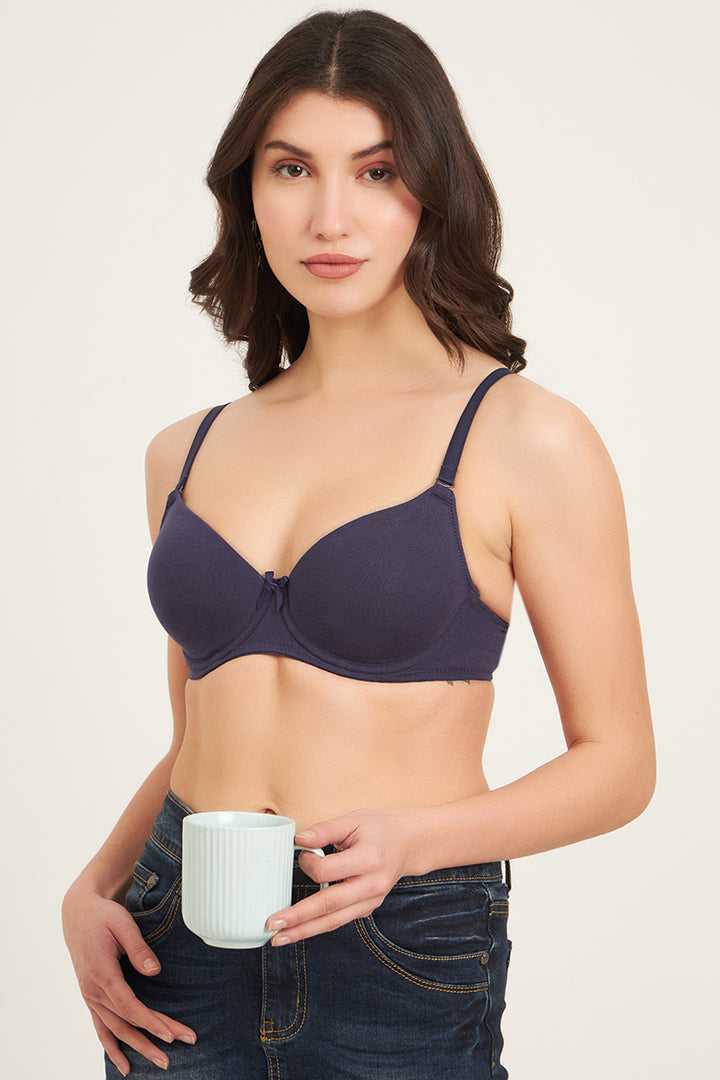 JOCKEY BRA-1245 Under-Wired Padded Super Combed Cotton Elastane Stretch Medium Coverage T-Shirt Bra with Detachable Straps