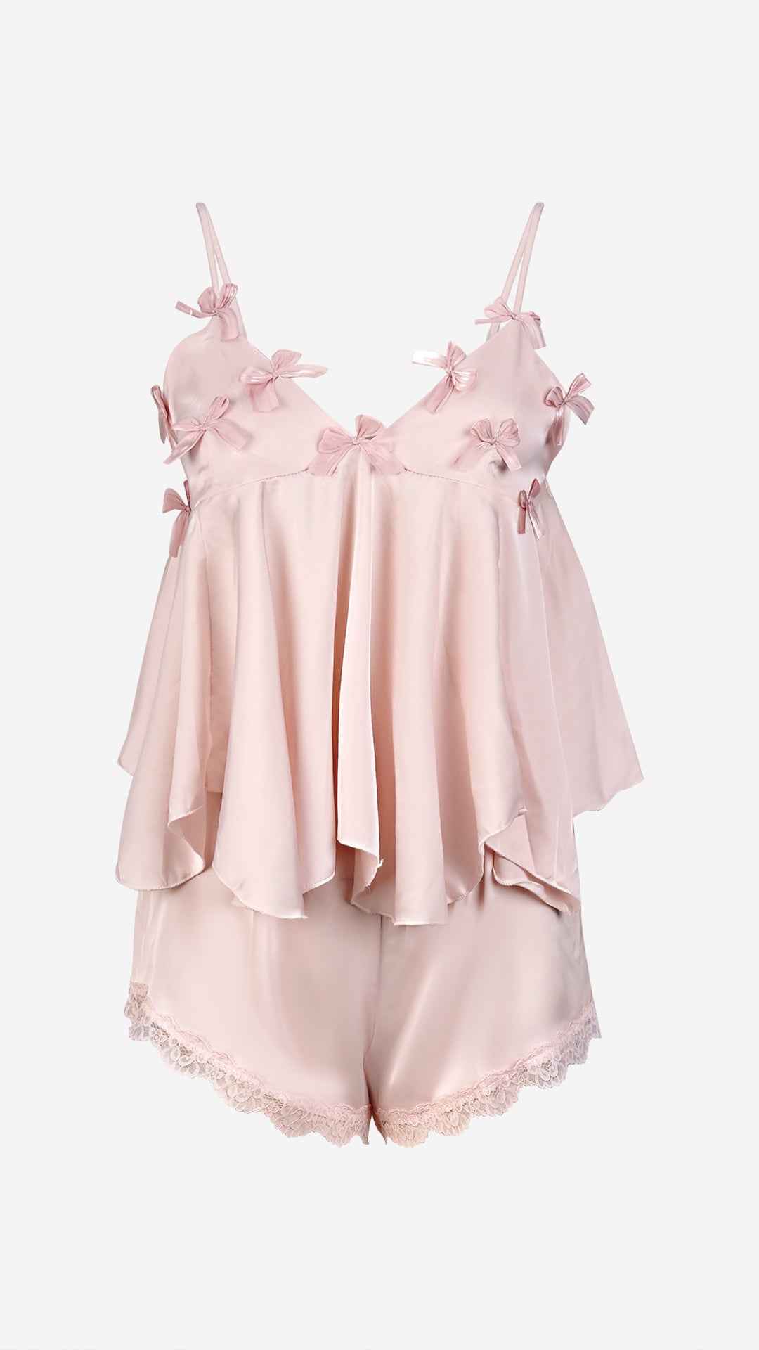 Blush Pink Satin Bow Cami & Shorts Set I Romantic Sleepwear