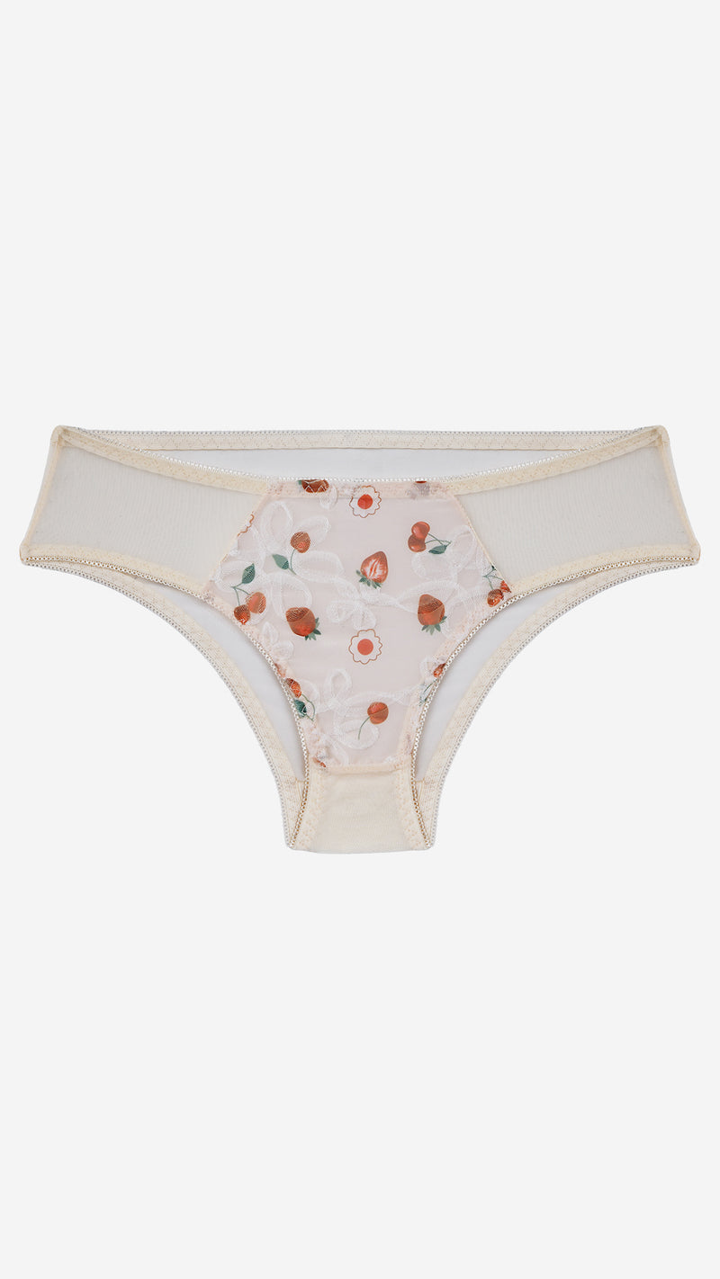 Ivory Strawberry Print Sheer Bikini Brief