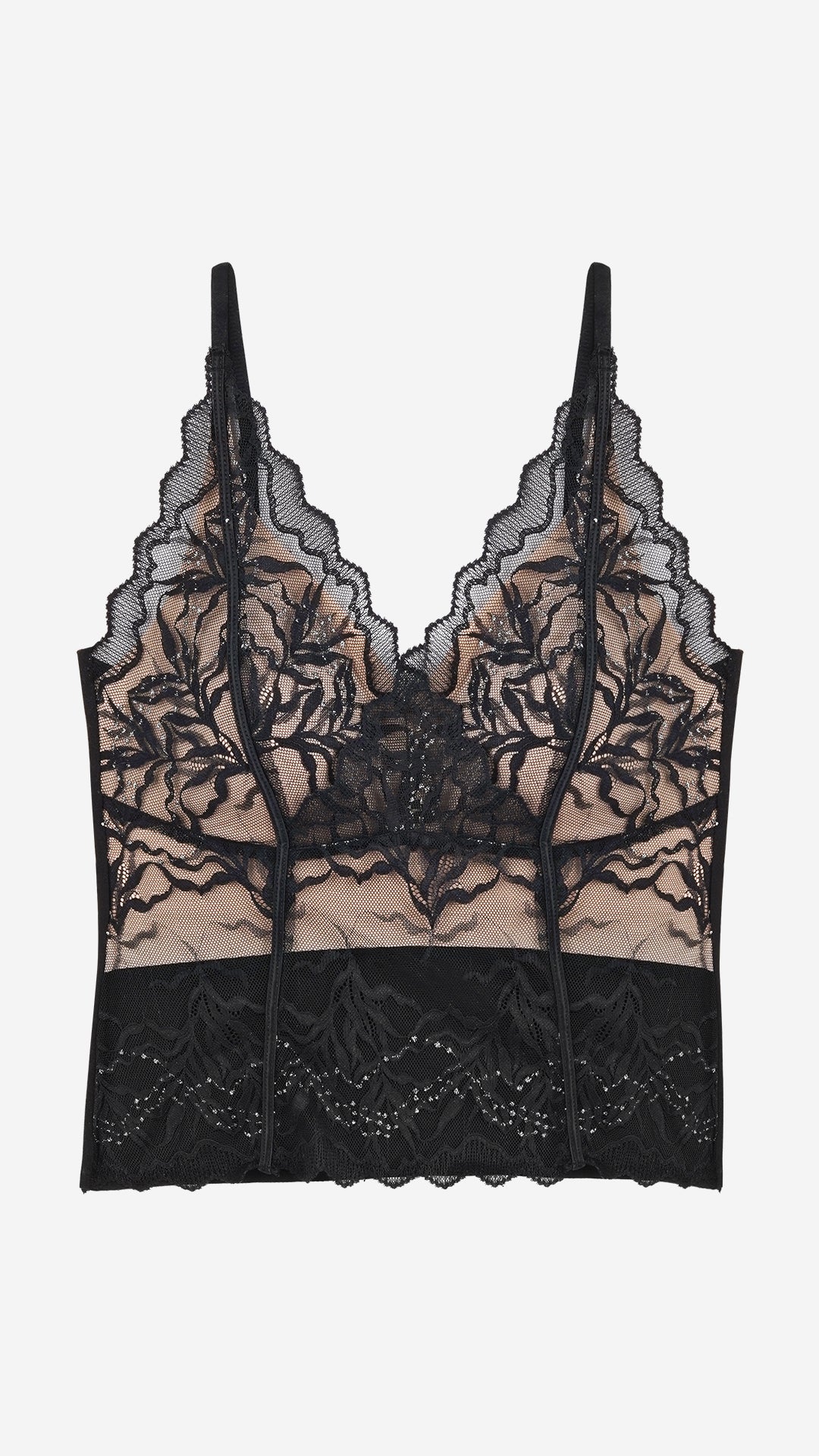 Black Lace Padded Longline Bralette