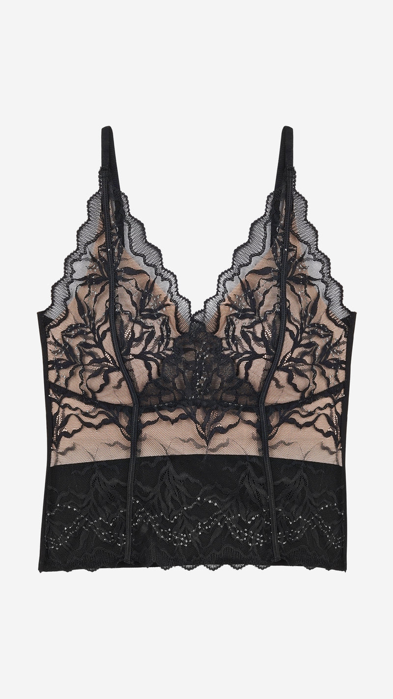 Black Lace Padded Longline Bralette