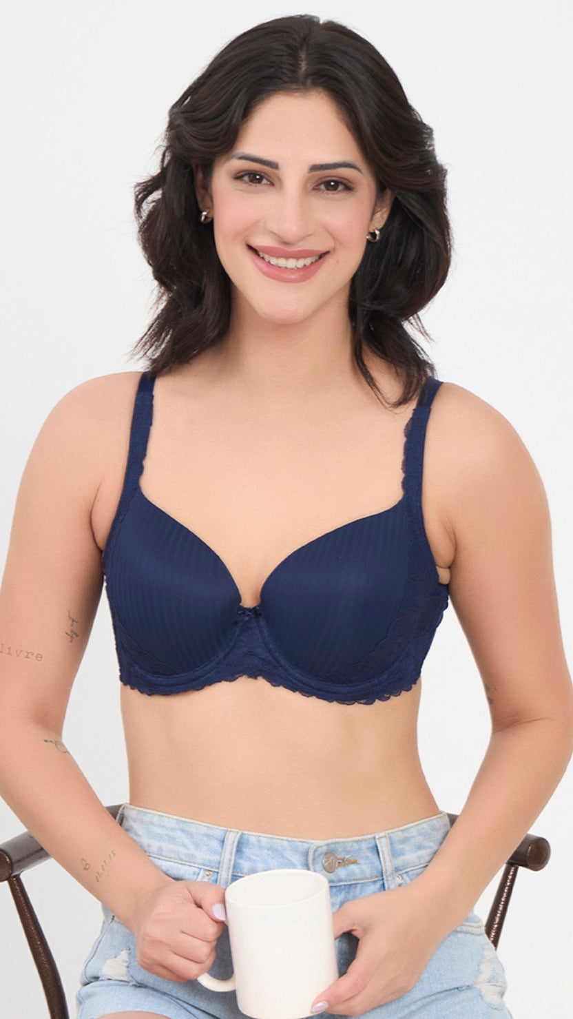 Triumph Navy Blue Peony Lace Padded Wired Bra