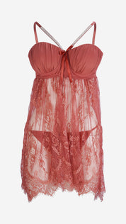 Padded Power Net Babydoll | Lace Skirt with Diamante Straps
