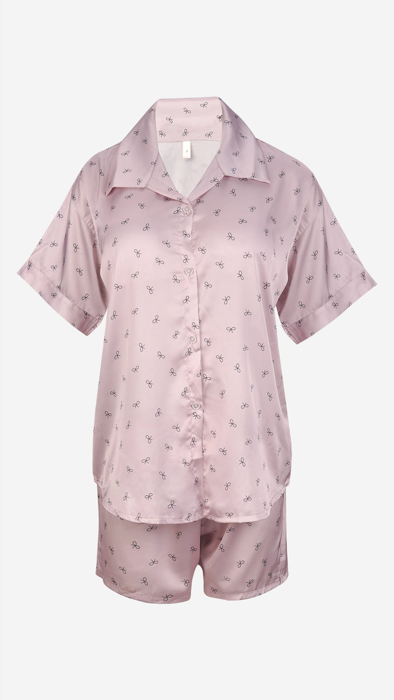 Blush Pink Striped Satin Shirt & Shorts PJ Set