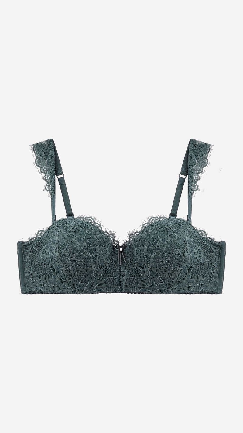 Deep Green Lace Push-Up Balconette Bra