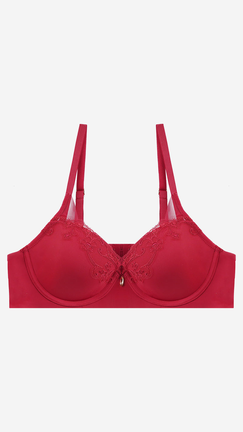 Red Lace Padded Underwired Bra with Bow Detail