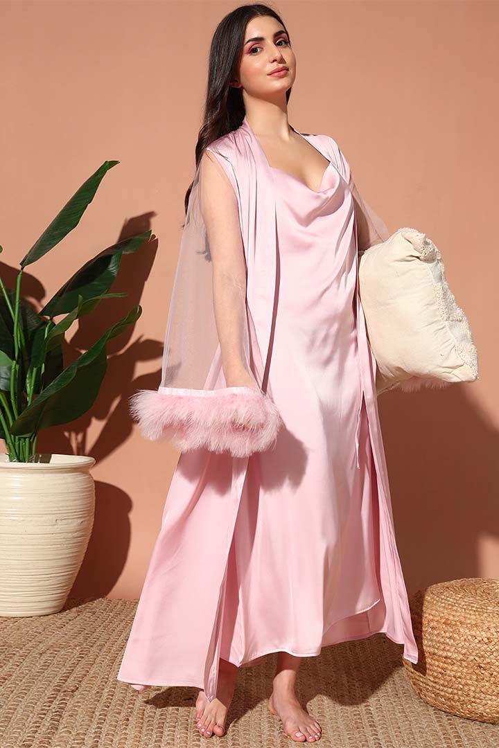 NIGHTWEAR-XF22SA133 Satin Long Nightdress with robe