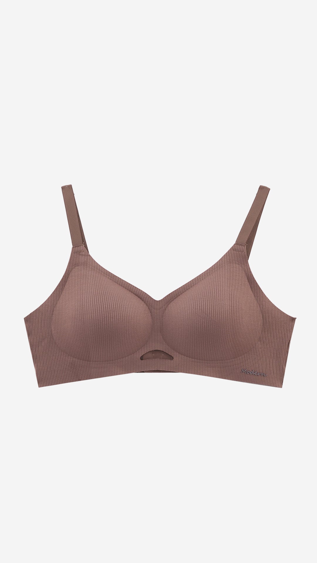 Product shot of wireless padded bra on white background