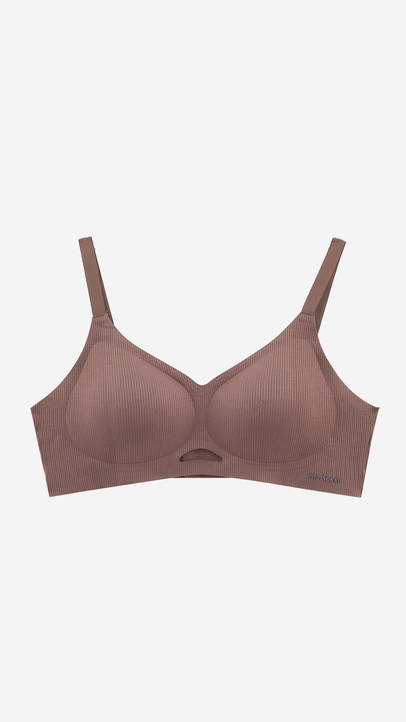 Product shot of wireless padded bra on white background