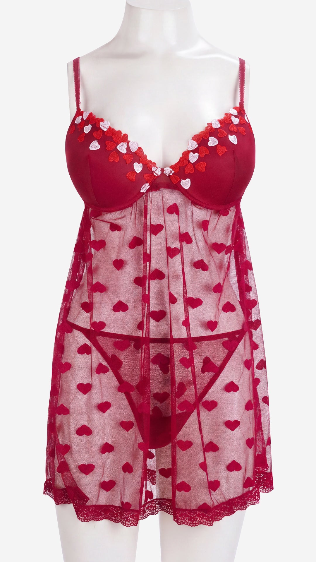 Padded Wired Babydoll | Power Net Self-Design Heart Lingerie