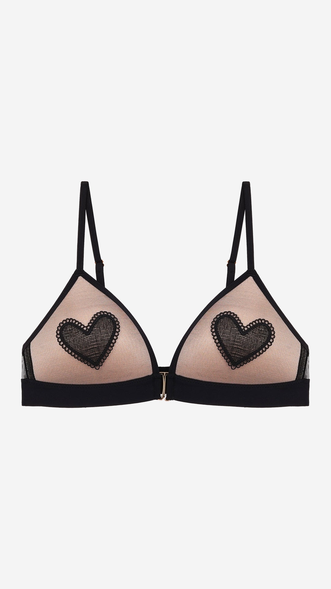Black Heart Embroidered Front-Open Bralette