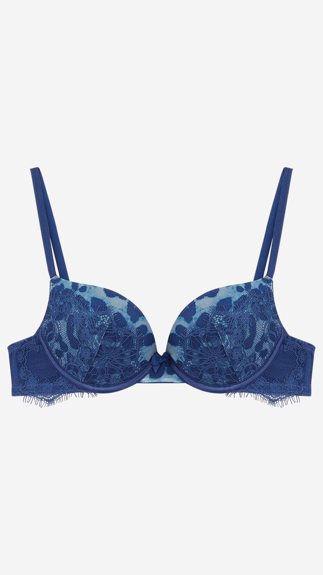 Blue Leopard Print Lace Push-Up Bra