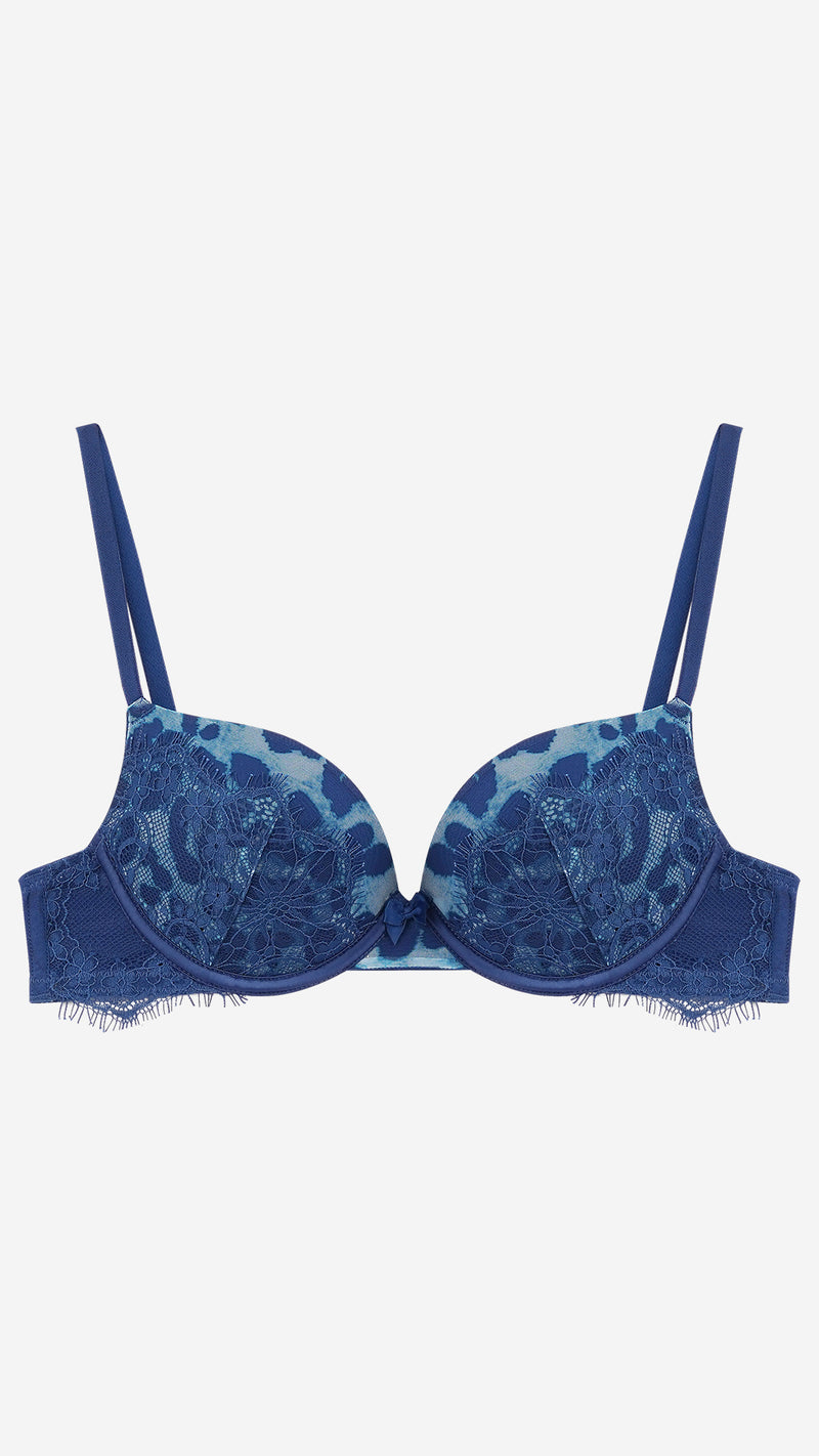 Blue Leopard Print Lace Push-Up Bra