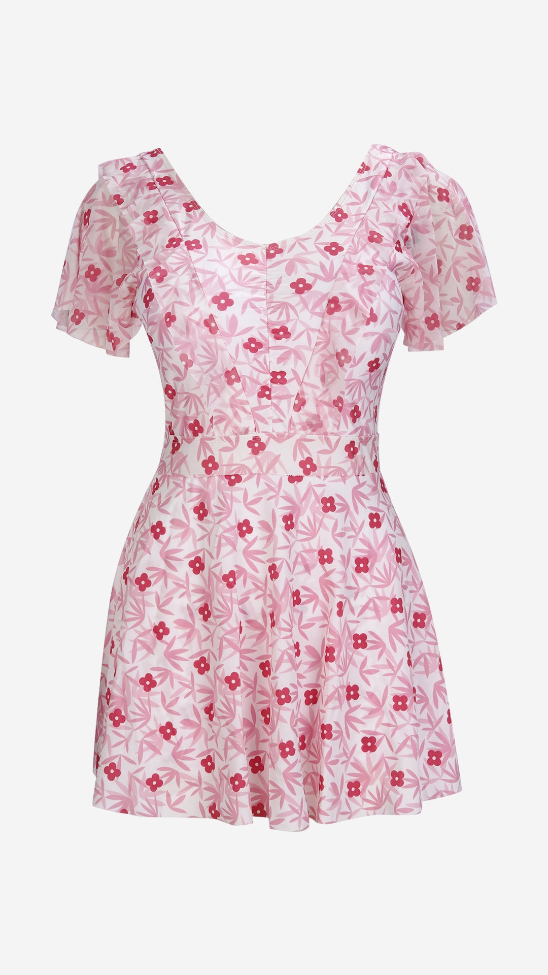 Floral Print Flutter Sleeve Beach Dress