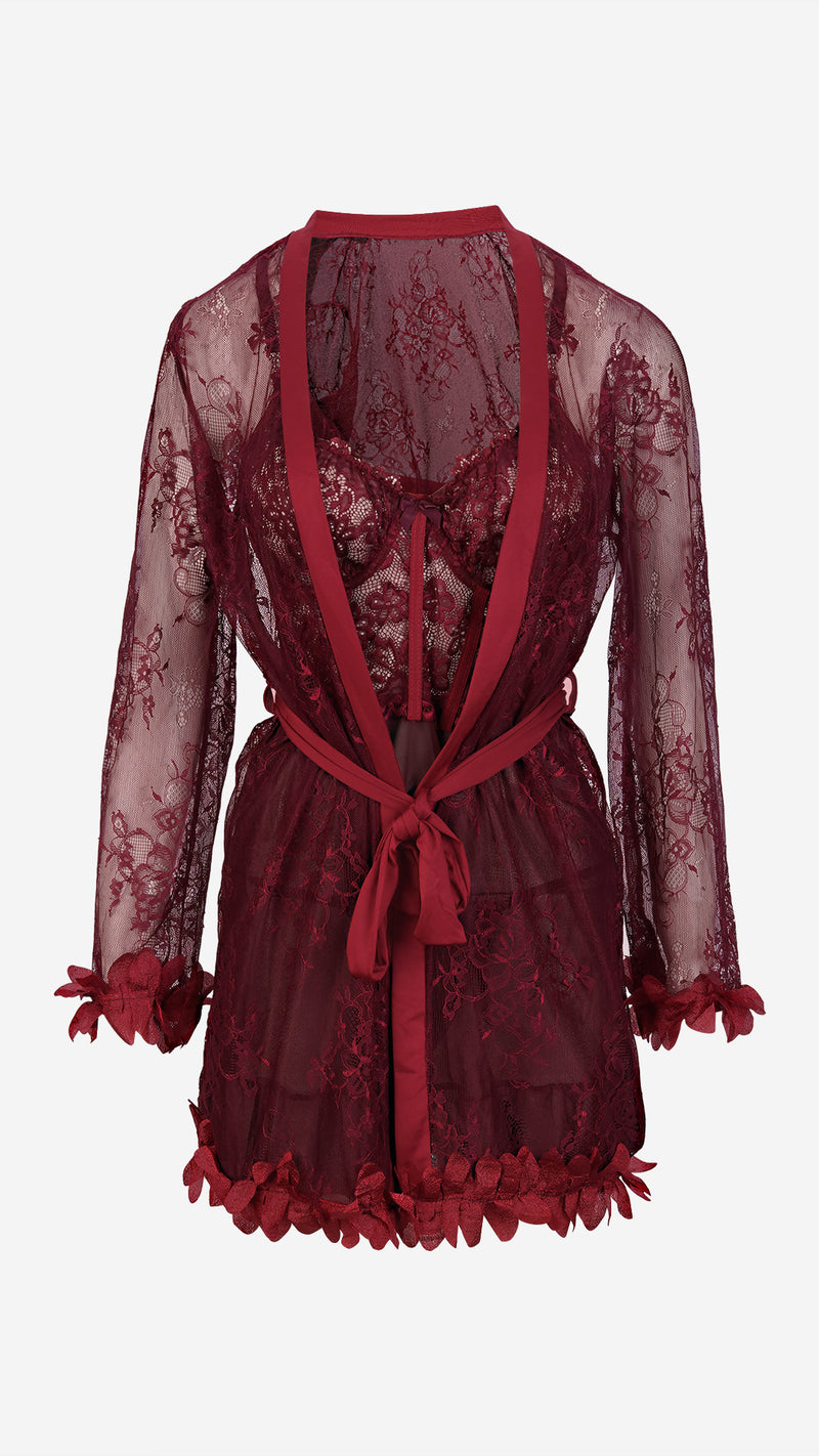 Scarlet Lace Babydoll & Robe Set with Wired Sheer Cups