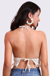 AXTZH Crochet Halter Beachwear Bra Top with Handcrafted Detailing and Playfu-X0169-BEIGE11-BW1PBL