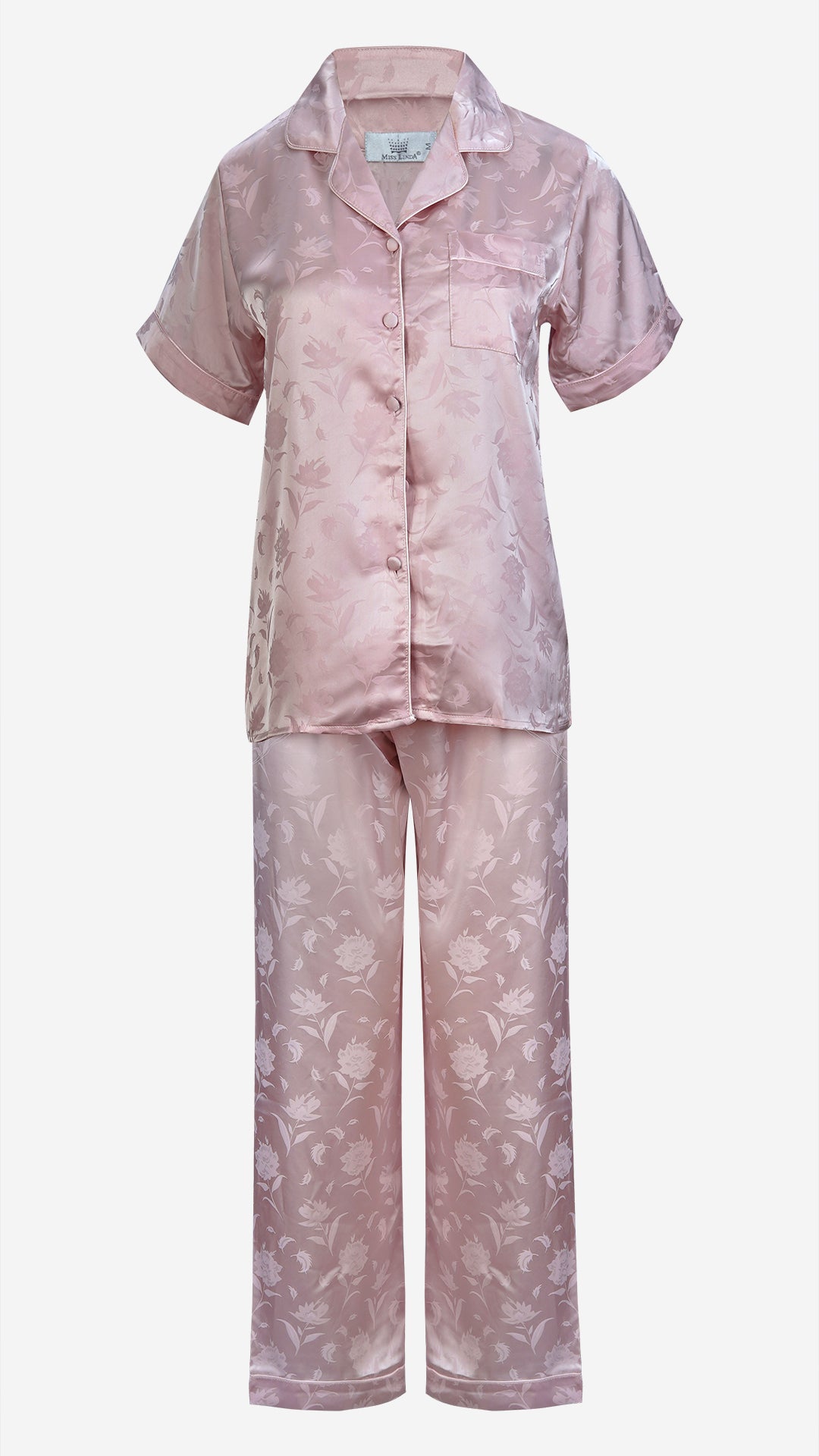 Jacquard Satin 3pc Pajama Set – Shirt, Shorts & Pant
