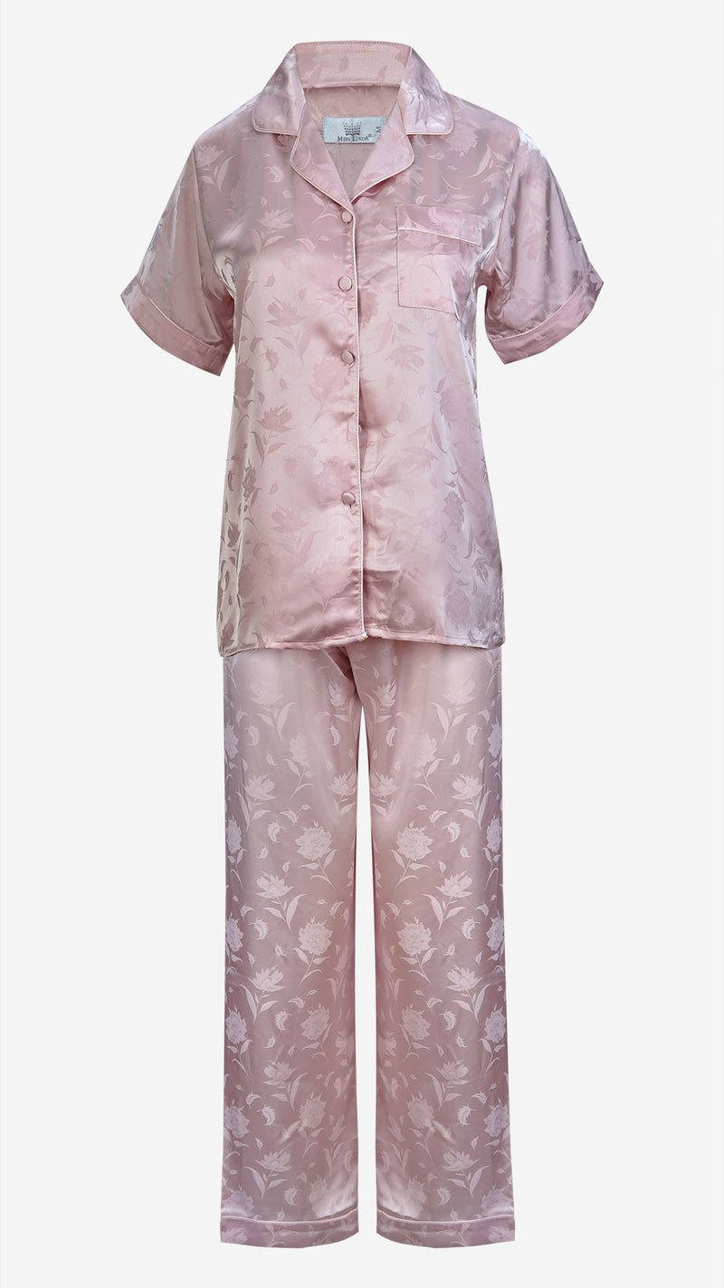 Jacquard Satin 3pc Pajama Set – Shirt, Shorts & Pant