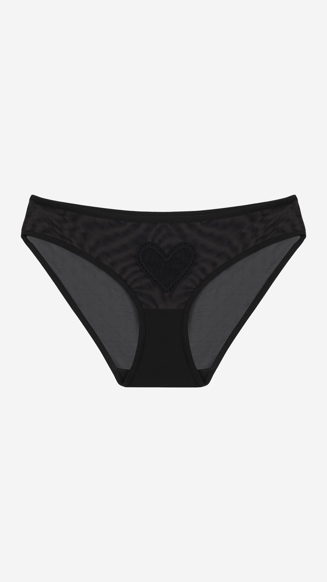 Black Sheer Panty with Heart Embroidery