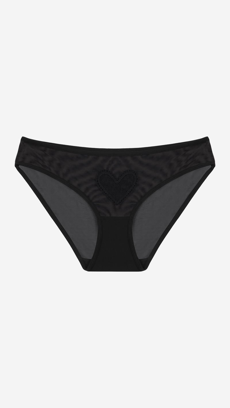 Black Sheer Panty with Heart Embroidery