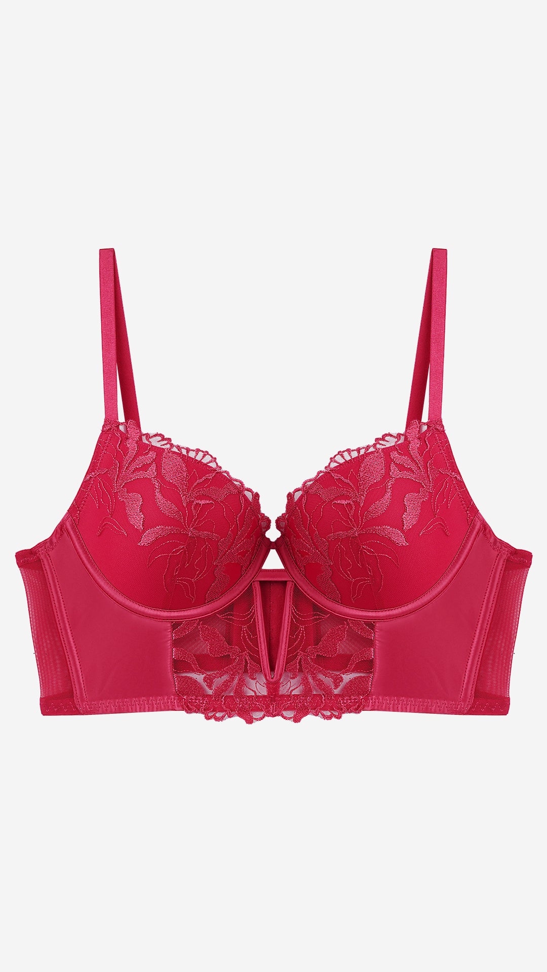 Red Floral Lace Strappy Cutout Balconette Bra