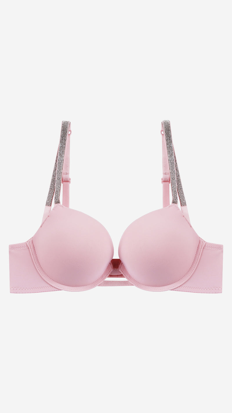 Pink Push-Up Bra with Diamante Straps