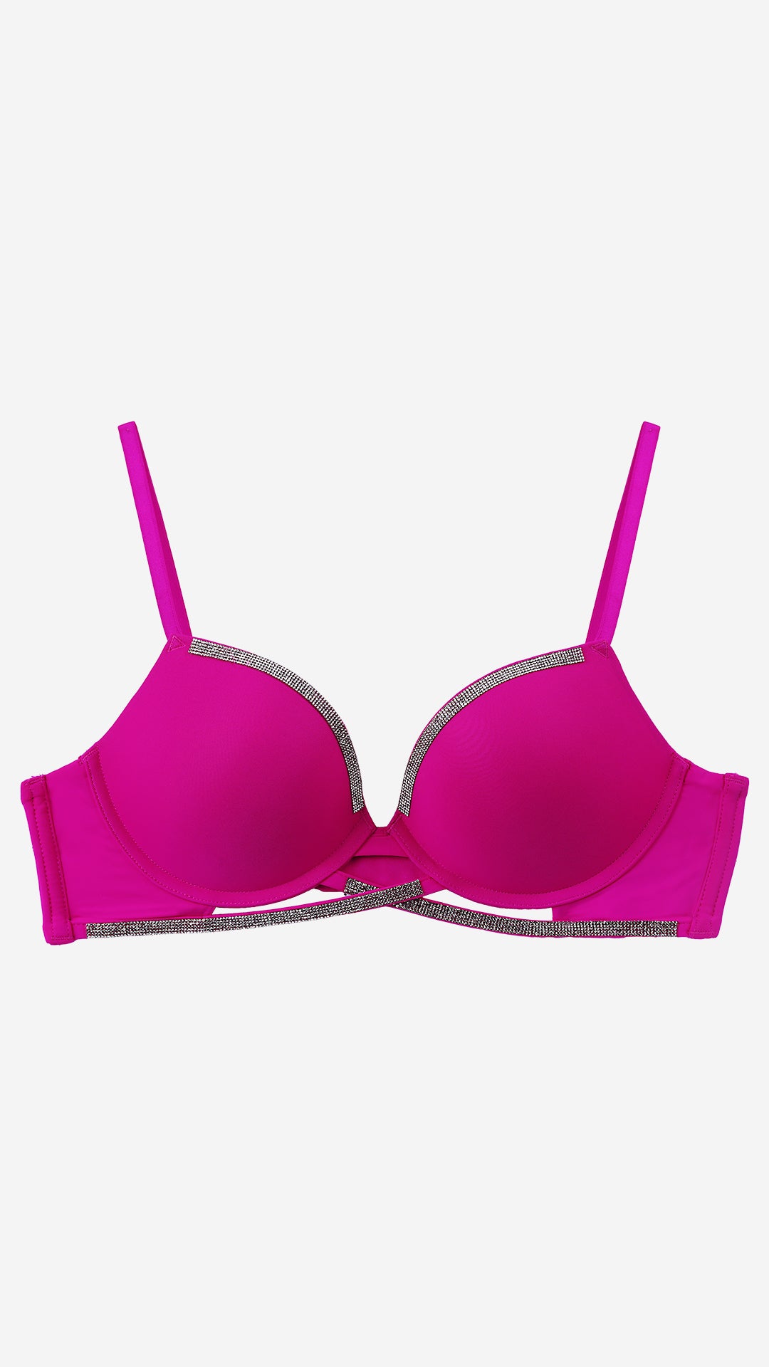 Fuchsia Strappy Push-Up Bra with Diamante Trim